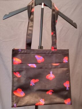 Red Hat Society Black Tote Bag with Red & Purple Hat Print